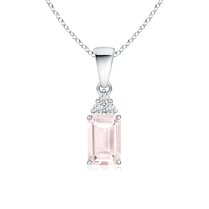 Prong Set Emerald Cut Morganite Pendant with Diamonds in 950 Platinum (7x5mm Morganite) SP0161MGD-PT-A-7x5 by Angara.com
