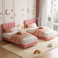 thumbnail image 5 of Boucle Twin XL Bed Frame with Wave Headboard - Upholstered Platform Bed, Wood Slat Support, No Box Spring Needed, Easy Assembly, Pink, 5 of 7