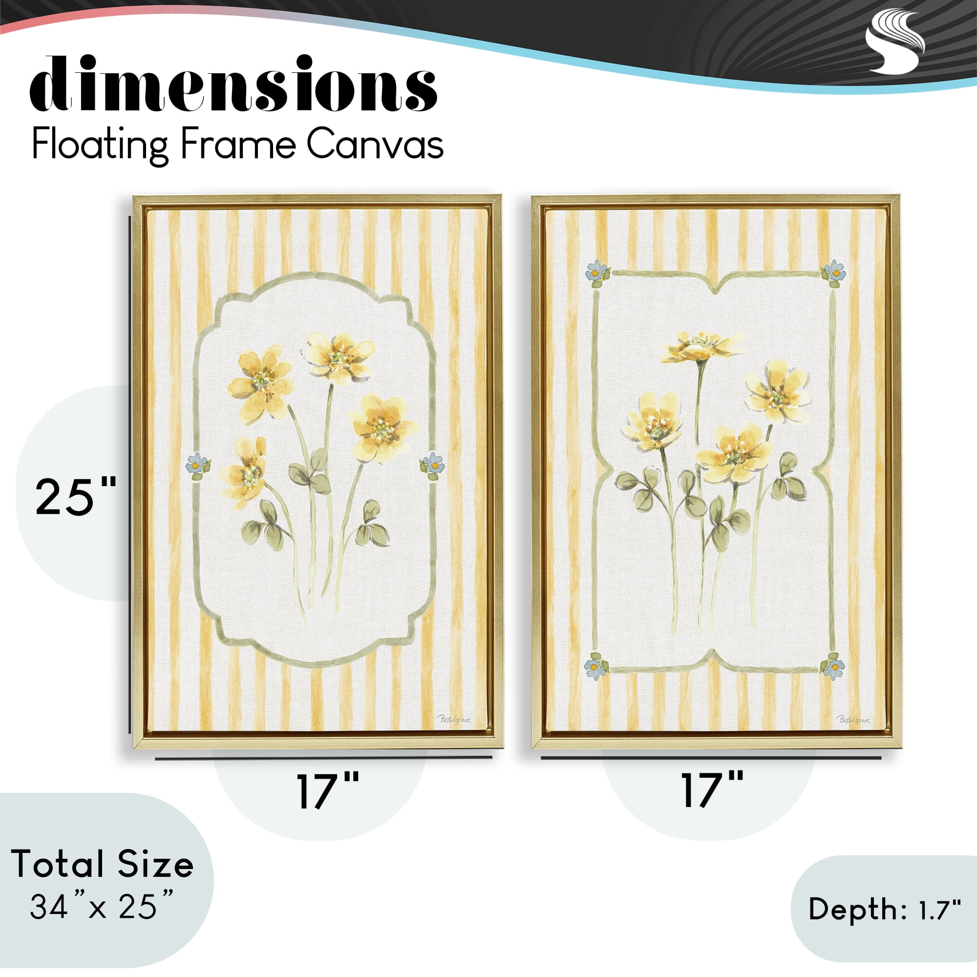 Stupell Industries Sweet Honey Blooms 2 Piece Gold Framed Floater Canvas Set, design by Beth Grove