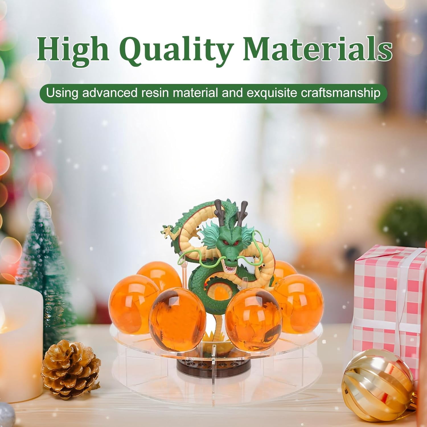 DLD Resin Dragon Doll Dragon Statue Set + 3.5cm Crystal Ball + Shelf with Gift Box Christmas Gifts, Hottest Anime Gift & Home Decor