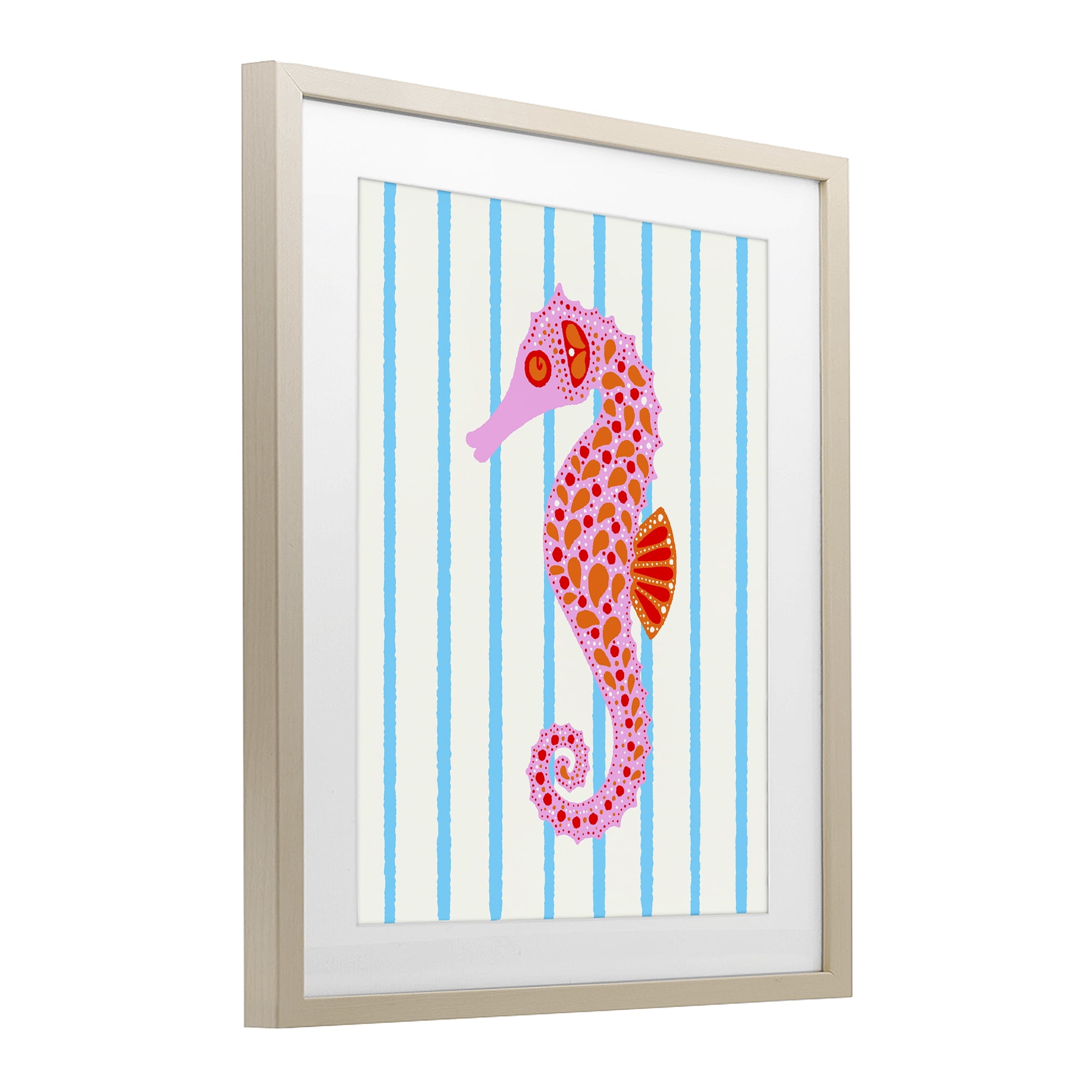 Stupell Industries Boho Seahorse on Stripes Birch Framed Print Under Glass, design by Indira Prieto | IndySign