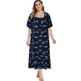 thumbnail image 2 of Women's Plus Size Nightgown Long Sleepshirts Short Sleeve Square Neck Ruffle Hem Floral House Dress Casual Loose Sleepwear, Navy 5XL, 2 of 9