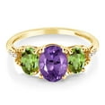 thumbnail image 3 of Gem Stone King 10K Yellow Gold Purple Amethyst Green Peridot and Diamond Accent Engagement Ring for Women | 2.19 Cttw | Oval 8X6MM and 6X4MM | Wedding Engagement Anniversary Ring | Size 7, 3 of 4