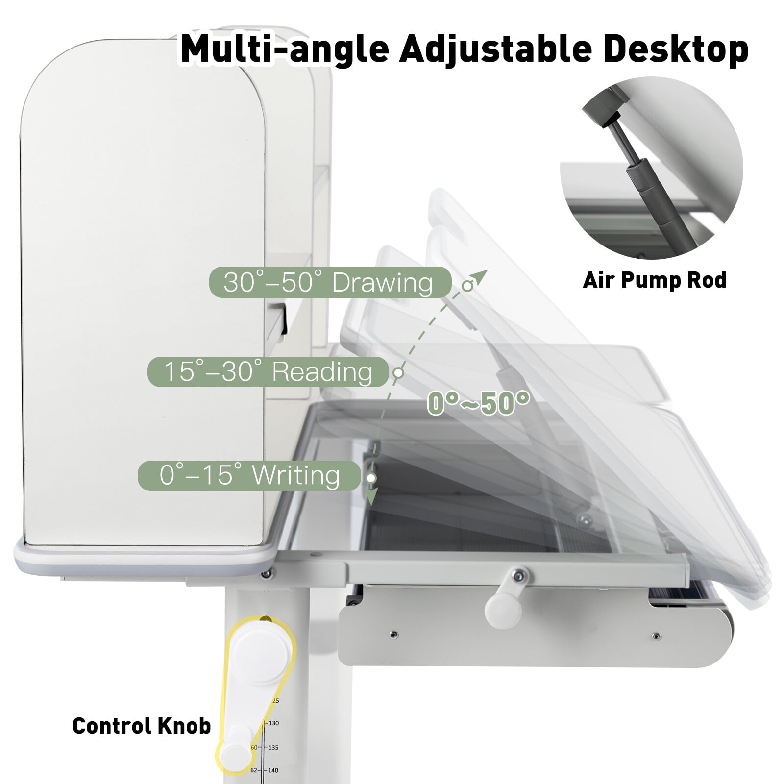 COSVALVE Ergonomic Height Adjustable Kids Study Desk and Chair Set Tilt Desktop Table Armrest Chair Boys Girls Students with Bookstand,Drawer(Gray)
