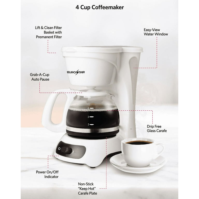 Coffee Maker, 4-Cup, Pause & Serve, White - Continental