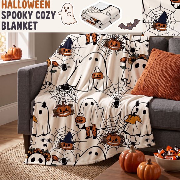 Pumpkin Pattern Halloween Flannel Throw Blanket, Soft Cozy Blanket for Couch, Bed, and Nap, Decorative Holiday Home Accessory, 28 x 39 Inch, 1Pack A