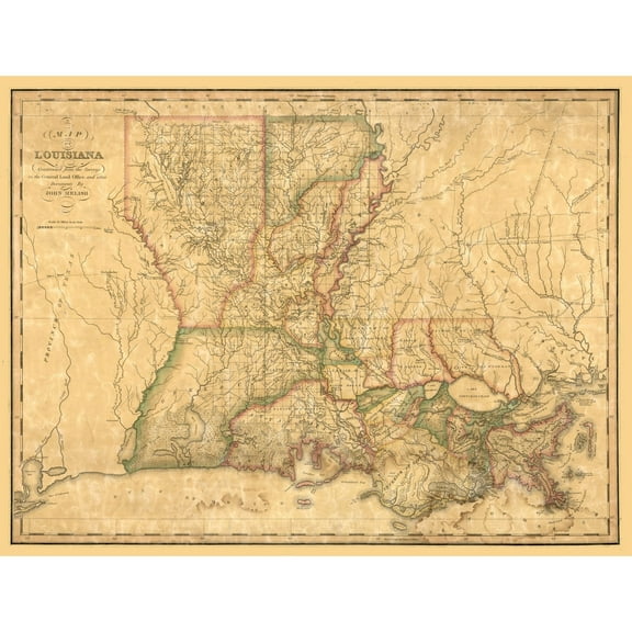 Historic State Map - Louisiana - Melish 1820 - Vintage Wall Art