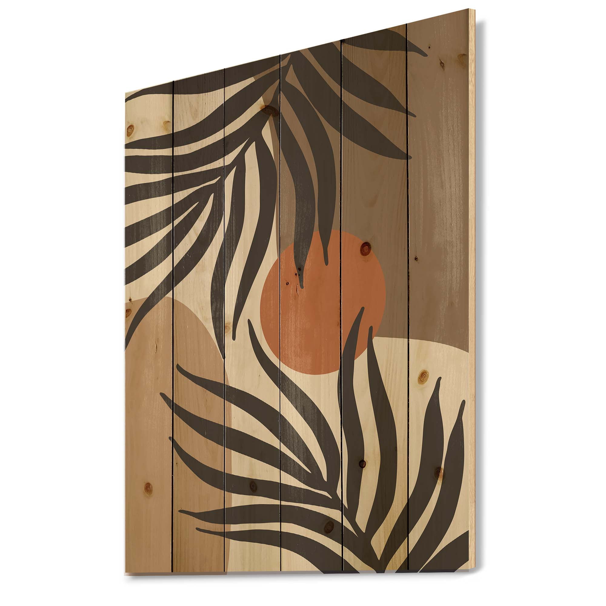 Designart 'Sun and Moon Shapes In Retro Terracotta Tones III' Modern Print on Natural Pine Wood