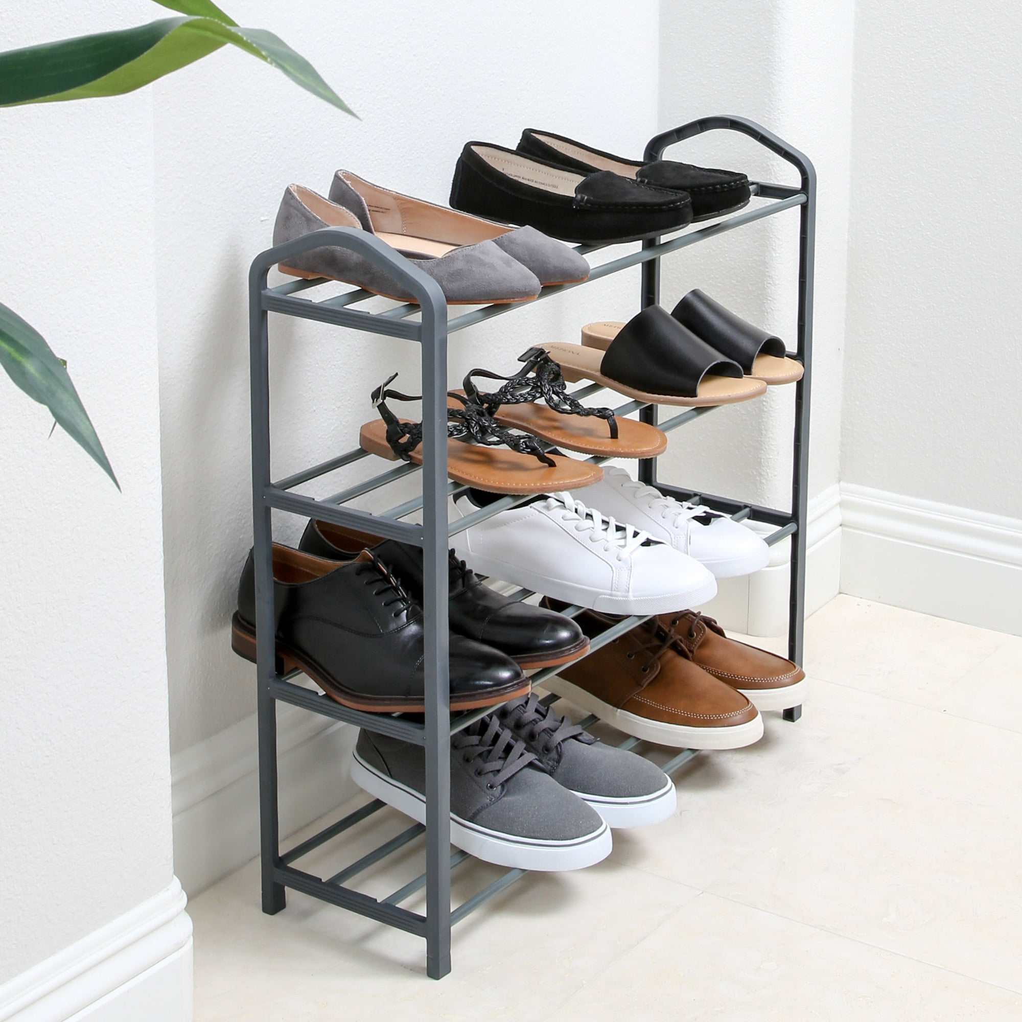 Mainstays 4-Tier Shoe Rack, White with 