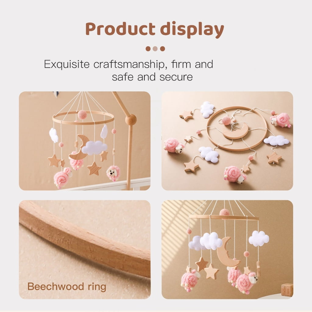 Zeiwohndc Wooden Star Moon Nursery Mobile Stable Hanging System Baby Shower Gift