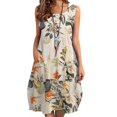 thumbnail image 2 of Plus Size Dresses for Curvy Women Floral Print Sleeveless Sundress Beach Casual Loose Womens Dress Yellow XL, 2 of 5