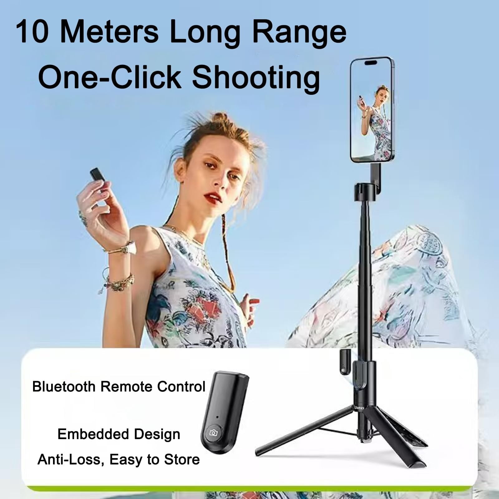 Horizum 57" Magnetic Phone Tripod with Light & Remote, 360° Rotating Selfie Stick Stand for iPhone, Travel Vlogging, Video Recording, Content Creation, Portable Tripod
