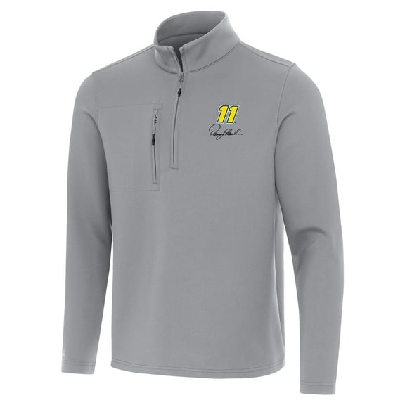Men's Antigua  Gray Denny Hamlin Insider Quarter-Zip Top