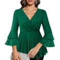 thumbnail image 2 of Womens Glitter Blouses 3/4 Ruffle Sleeve Sparkly Shirts Mesh Flowy Elegant Fall Peplum Tops Trendy Sparkly Shirts Tops, 2 of 7