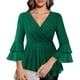 thumbnail image 1 of Ounisa Womens Ruffle 3/4 Sleeve V Neck Double Layers Mesh Blouses Loose Fit Flowy Tunic Tops, 1 of 7