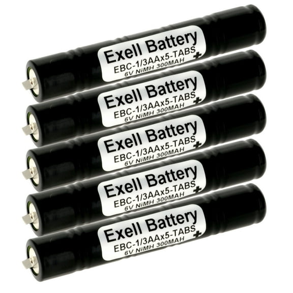 5x Exell 6V 300mAh NiMH Battery Pack w/Tabs Electrical Drills Back-up Power