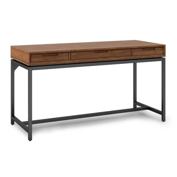 Simpli Home Banting 60 inch Wide Solid Wood Industrial Mid Century Desk in Medium Saddle Brown