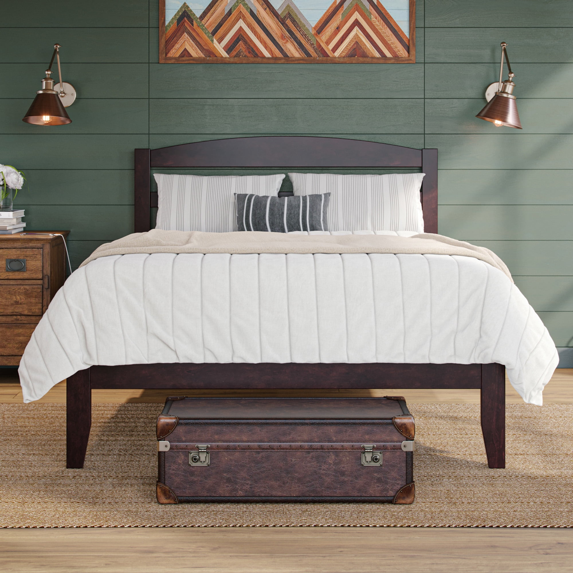 AFI Warren 14" Queen Wood Platform Bed Frame with Slatted Headboard, Espresso