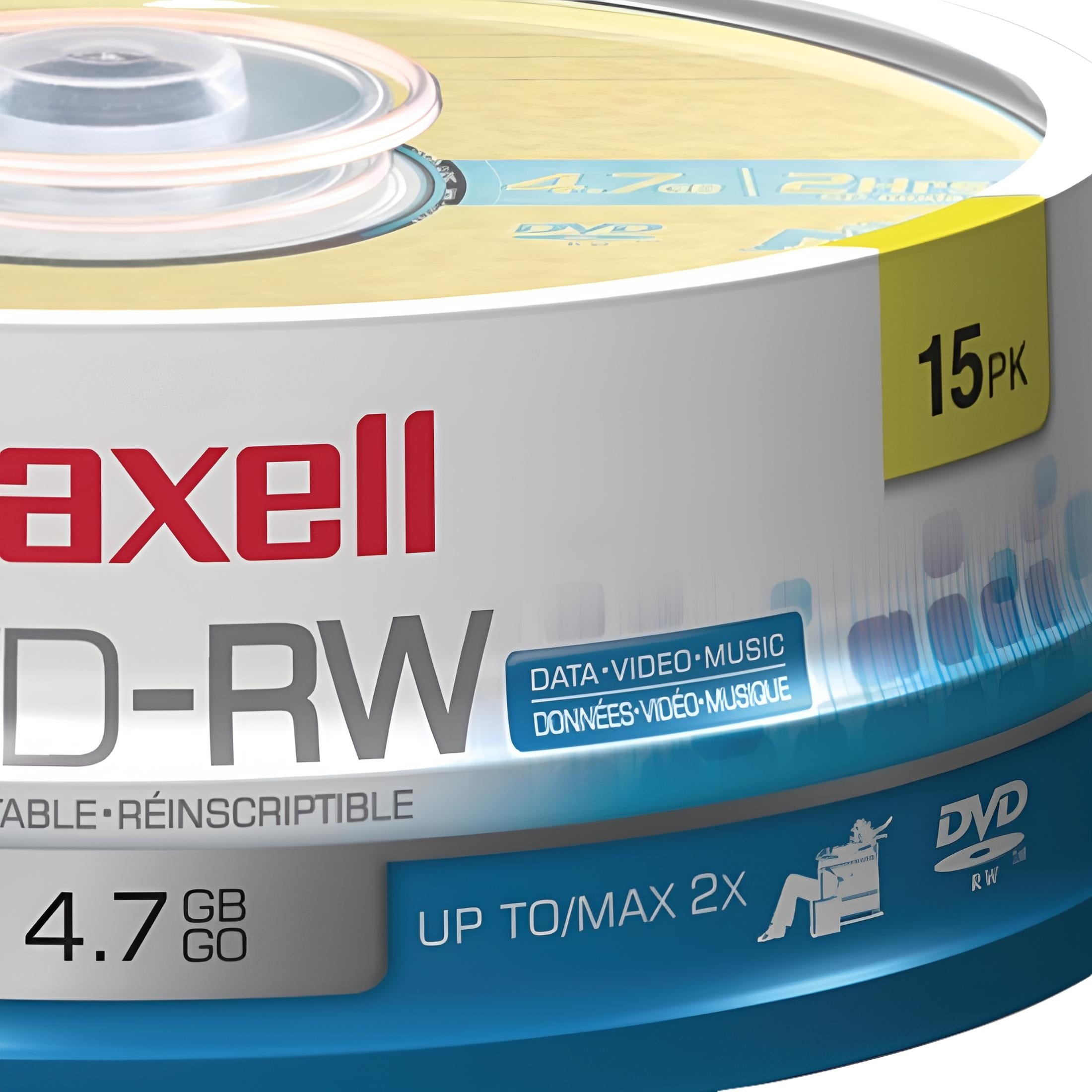 Maxell 635117 DVD-RW DVD Rewritable DVD Discs 4.7GB 2X 120 Min Spindle 15 Pack  [DIGI REC. MEDIA]