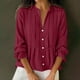 thumbnail image 2 of Tops de Manga Larga de las Mujeres de Color Sólido Casual con Detalle Del Botón Plisado, Blusa de Lino con Cuello en V para el Otoño Diario, 2 of 9