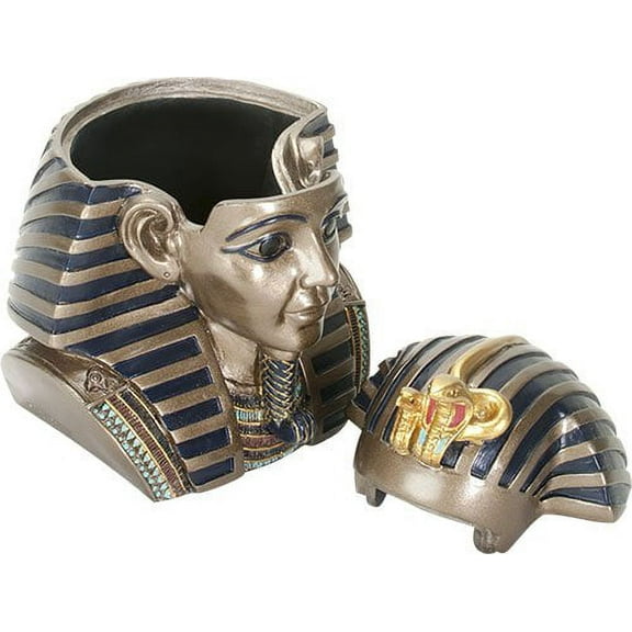 Ebros 5.5 Inch Tall Ancient Egypt King Tut Head Box Pharaoh Keepsake Trinket Jewelry Utility Box Container Collectible