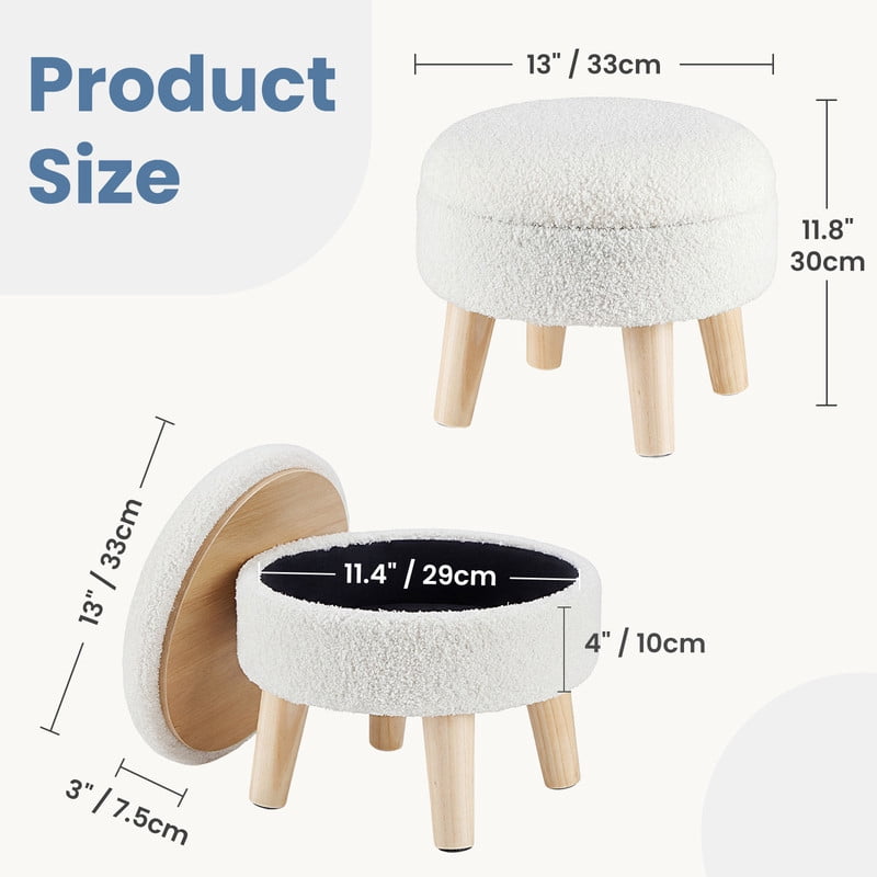 Gianna Round Ottoman with Storage, Boucle Footstool with Hidden Storage