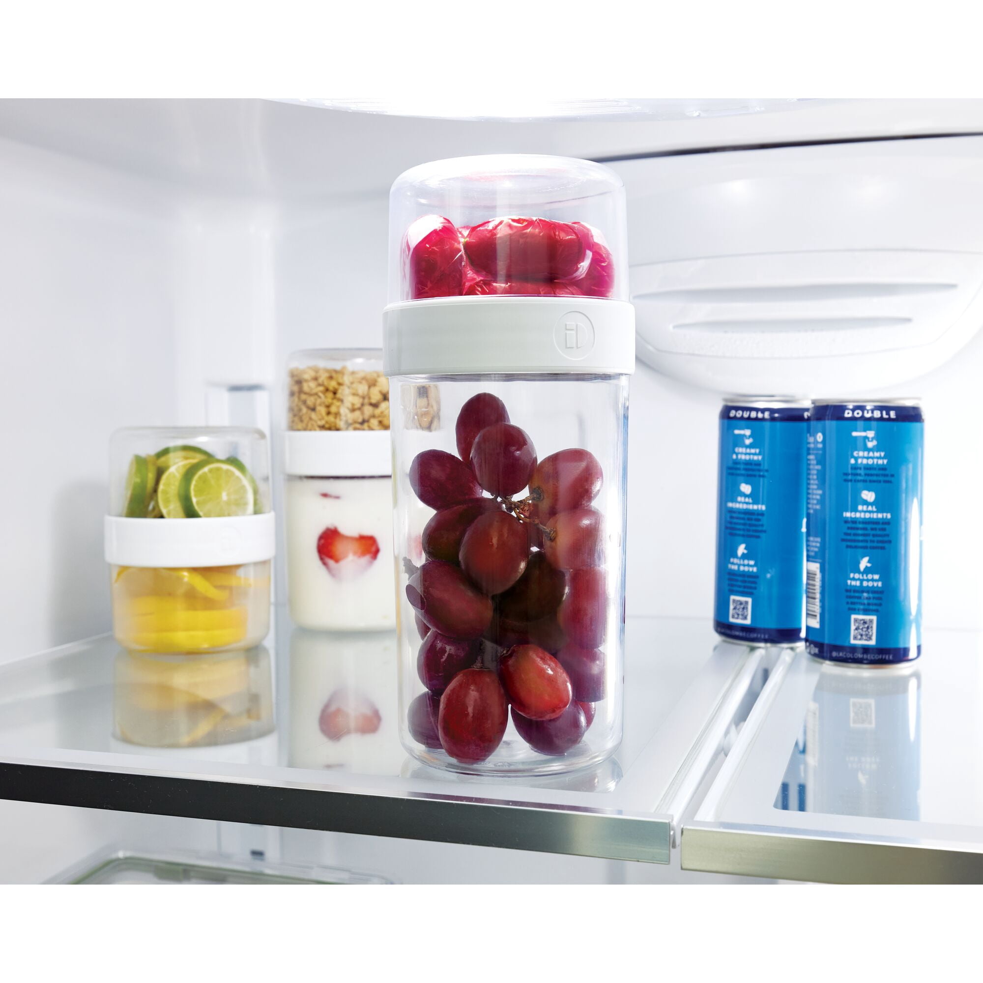 iDesign Plastic Large Stack n’ Snack Canister, 3.6” L x 3.6” W x 8.3” H, Clear/White