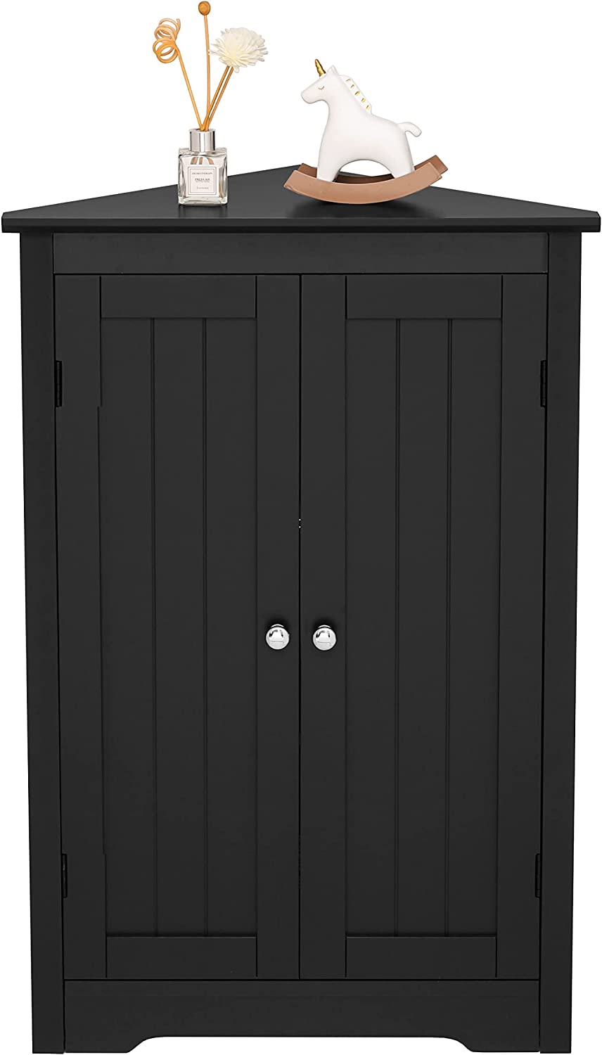 LINSHUI Corner Floor Corner Storage with 2 Doors and