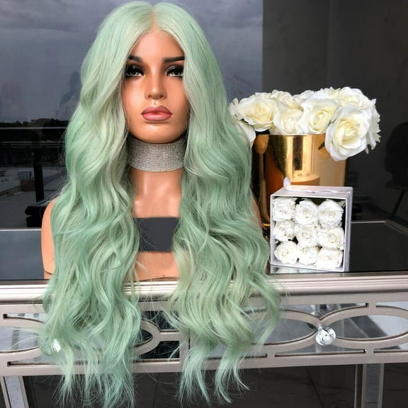 UTOURS Curly Long Natural Hair Green Wigs Color Hair Fashion Synthetic Wig Wave wig
