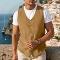 thumbnail image 2 of ZRGHAOYLQ Mens Summer Linen Waistcoat Casual Lightweight Button Down Vest Cardigan Outdoor Solid Color Summer Tops V Neck, 2 of 7