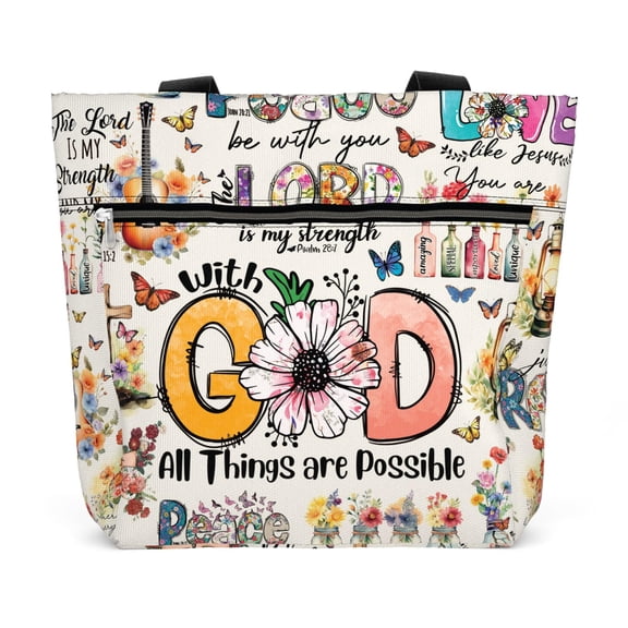 Bible Verse Tote Bag for Women Christian Church Study Organizer