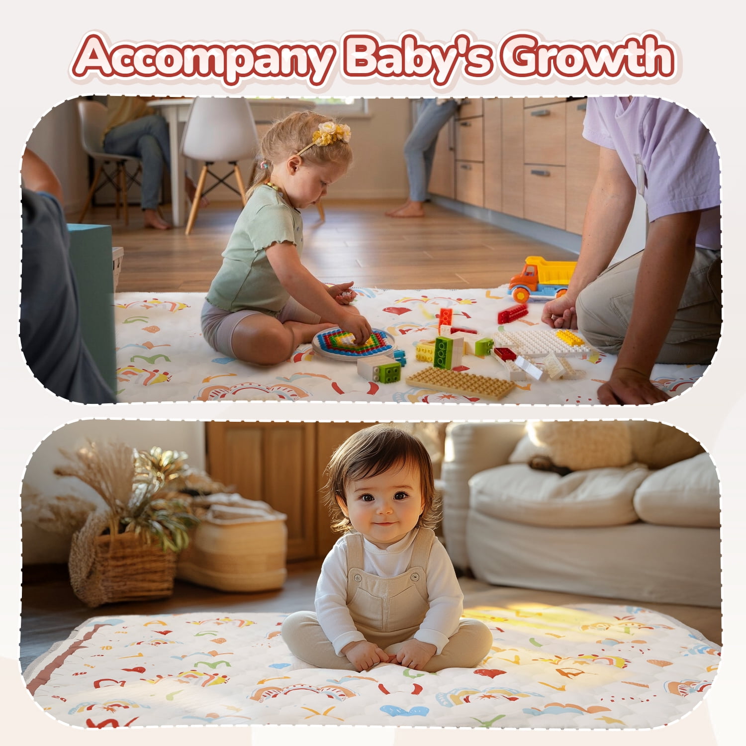 JoyStone Baby Play Mat, 50" x 50" Thick Crawling Mat for Playpen, Soft Non-Slip Floor Surface for Babies, Toddlers