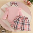 thumbnail image 6 of NOLDARES Baby Girl Fall Winter Clothes Ribbed Long Sleeve Ruffle Romper Pleated Skirt Headband 3Pcs Outfit Set(Red,6-12 M), 6 of 8