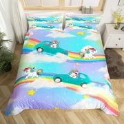 Girls Unicorn Comforter Cover Full Cute Rainbow Unicorn Duvet Cover Cartoon Magical Animal Bedding Set, Horse Starry Sky Bedspread Cover Pastel Tie Dye Bed Set for Toddlers Kids Girls Bedroom