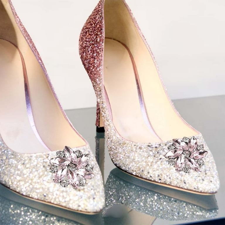 2pcs Elegant Rhinestone Shoe Clips Shoes Jewelry Decoration Wedding Crystal Shoe Pink, Women's, Size: One Size