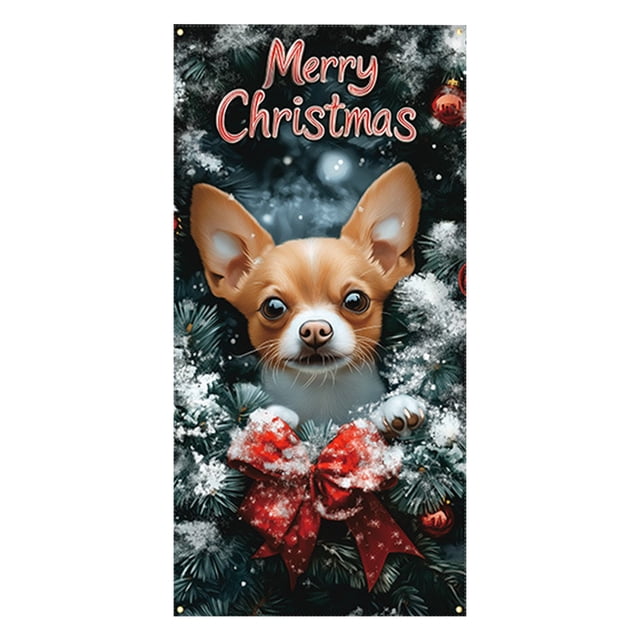 Housse de Porte de Noël avec Motifs de Chiens, Bannière des Fêtes, Décoration Suspendue pour Porte d'Entrée pour Affichage Festif Intérieur Extérieur, Rideau Réutilisable et Léger à Thème d'Animaux pour Déco d'Hiver à la Maison