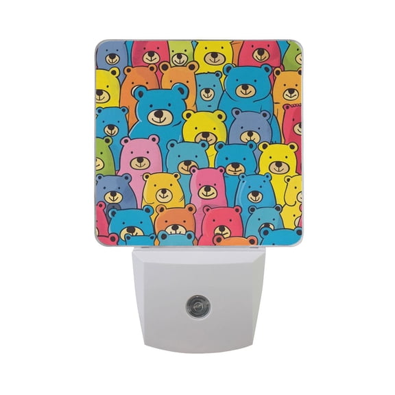 Colorful Cute Bears Night Light 2 Pack LED Nightlight Plug into Wall Dusk to Dawn Sensor Soft White