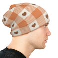 thumbnail image 6 of DouZhe Beanie Hats for Men and Women, Romantic Brown Hearts Checkered Patterns Adult Unisex Knit Hat Winter Warm Skull Cap, 6 of 7