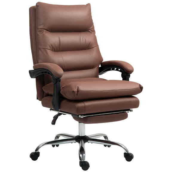 Homiyad Microfibre Massage Office Chair, Heated Reclining Chair with Footrest, Double-tier Padding, Swivel Wheels, Coffee