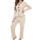 thumbnail image 1 of Conjuntos de Pijama para Mujer Ideales para Estar en Casa Conjunto Dos Piezas para Otoño Pijama de Larga Acanalada A Juego Ropa de Dormir y Estar en Casa Crema M, 1 of 9