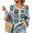 thumbnail image 3 of Crochet Tops for Women Spring Summer Boho Floral Shirts Coverups 2026 Summer Fall Outfits for Women(Blue,L), 3 of 4