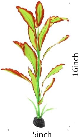 Silk Aquarium Plants, 16 Inch Artificial Silk Plants Decorations for Fish Tank,Aquarium Décor Plastic Plants (Light Green with Red, 2 Pack)
