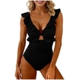thumbnail image 2 of Sokhug Womens Solid Color V Neck Ruched One Piece Swimsuit with Built in Bra Padded No Underwire, 2 of 6