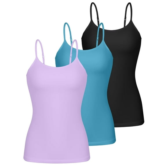 Charmo Womens 3-packs Cotton Scoop Neck Tank Tops Adjustable Spaghetti Strap Undershirts with Shelf Bra