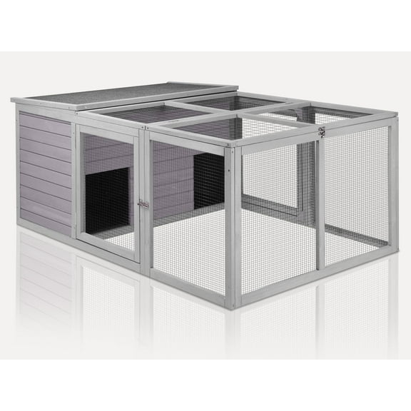 MEDEHOO Chicken Coop Large Wooden Rabbit Hutch Indoor Outdoor with 2 Living House ANG PVC Layer for Chicken, Hutch, Ducks