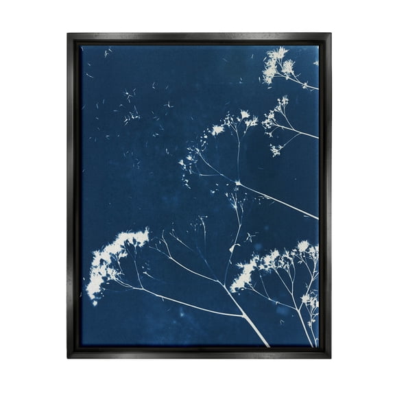 Navy Blue Botanical Sprouts Botanical & Floral Graphic Art Jet Black Framed Art Print Wall Art