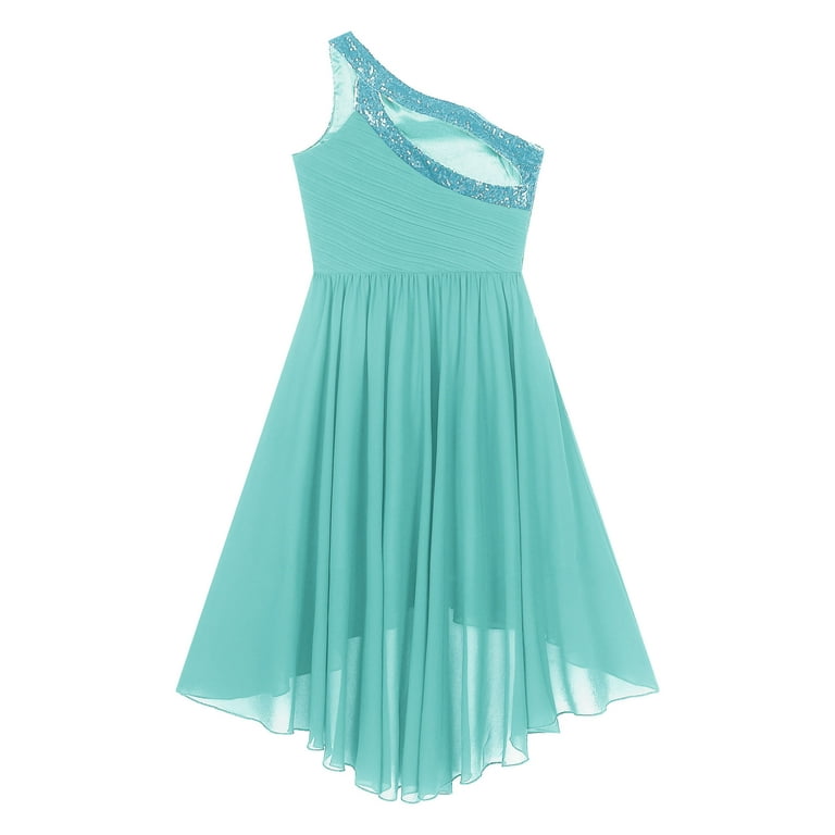 renvena Kids Girl One Shoulder Sequins High Low Junior Bridesmaid Dresses  for Wedding Turquoise 16 - Walmart.com