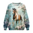 thumbnail image 4 of Xoenoiee Horse Butterfly Cherry Blossom Print Sweatshirts for Women Oversized Pullover Crewneck Tops Long Sleeve Sweaters Comfy Fall Winter Outfits Clothes 2025 Fashion, Size S, 4 of 7