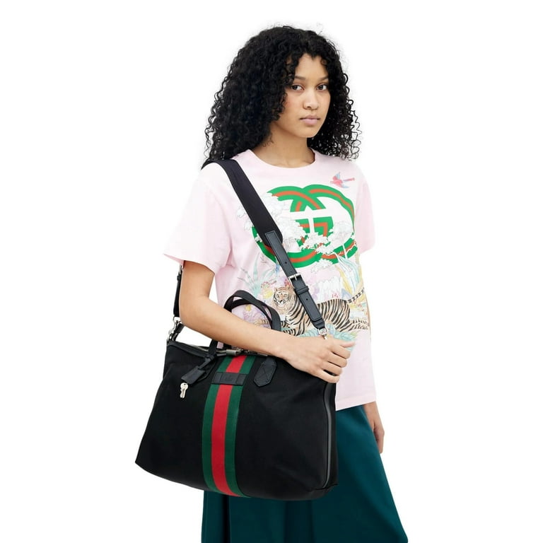 Gucci Techno Web Stripe Black Canvas Large Crossbody Duffle Bag