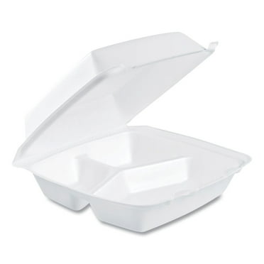 Dart 85HT3R Foam Hinged Lid Commercial Containers, 3-Compartment, 8.38 x 7.78 x 3.25, 200/Carton
